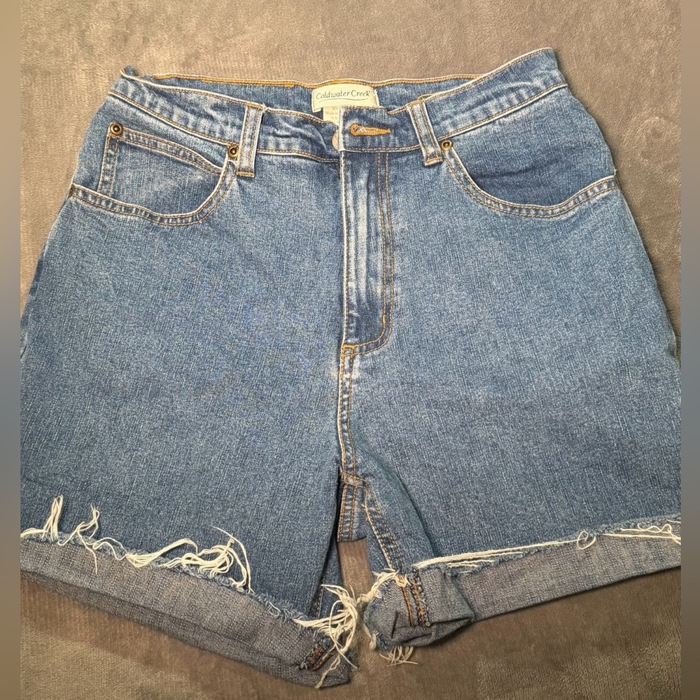 Coldwater Creek Casual Frayed Hem Denim Shorts - Blue